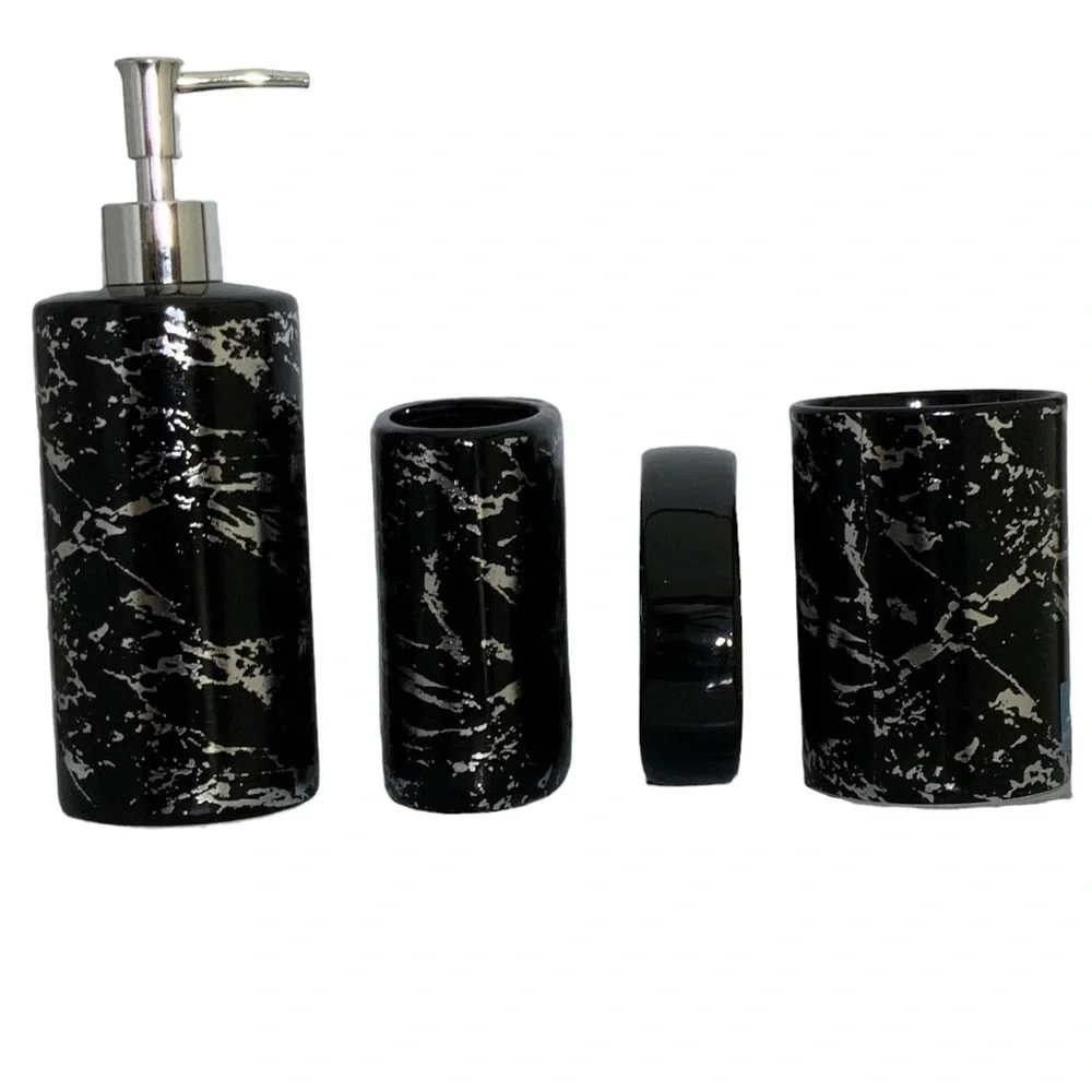 Today’s Living Black Marble Metallic Bath Accessory Set Ceramic 4 Piece Set